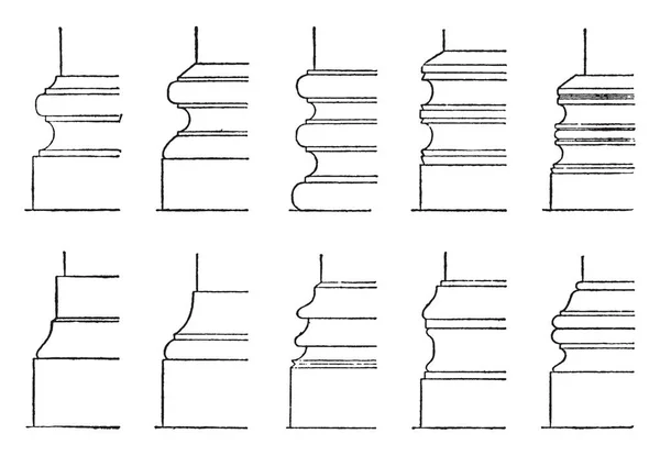 Coluna Bases Suporte Madeira Metal Post Desenho Linha Vintage Gravura — Vetor de Stock