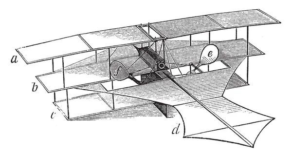 飛行機 ビンテージの線描画や彫刻図の初期の発明であるストリングフェロー フライング マシン — ストックベクタ