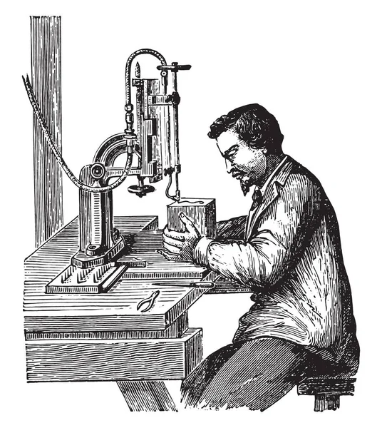 燃焼機 ビンテージの刻まれた図 産業百科事典 1875 — ストックベクタ