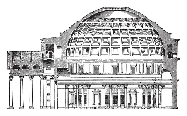 ビンテージの刻まれた図 ローマのパンテオン カップのドーム 産業百科事典 1875 — ストックベクタ