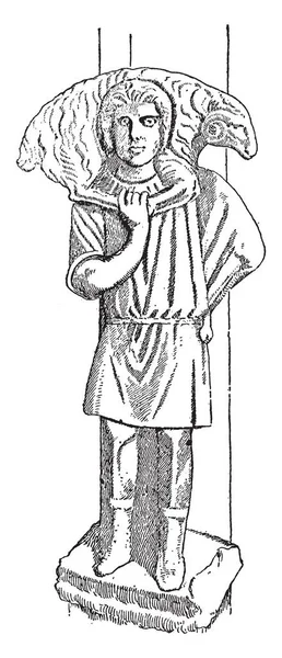 Cristo Buon Pastore Più Antica Statua Conosciuta Cristo Disegno Linee — Vettoriale Stock