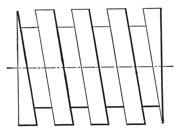 方形螺纹螺杆机械绘图表示和用于绘图计划 它是绘制在两个维度 并用于起草计划 螺纹螺丝与连续螺旋 复古线绘图或雕刻插图 — 图库矢量图片