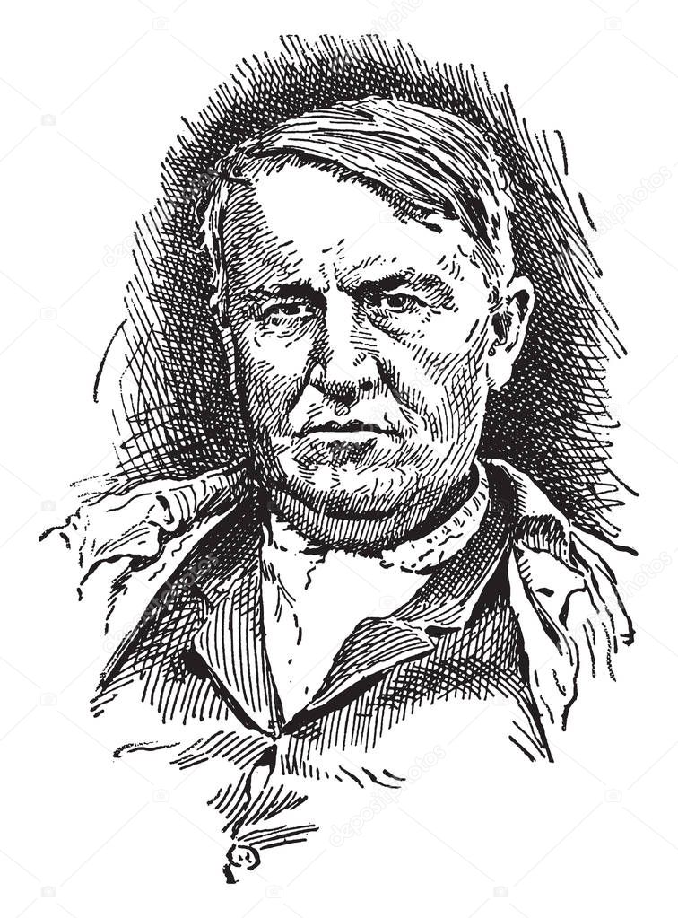 Thomas Alva Edison, 1847-1931, he was an American inventor, businessman, and one of the first inventors to apply the principles of mass production, vintage line drawing or engraving illustration