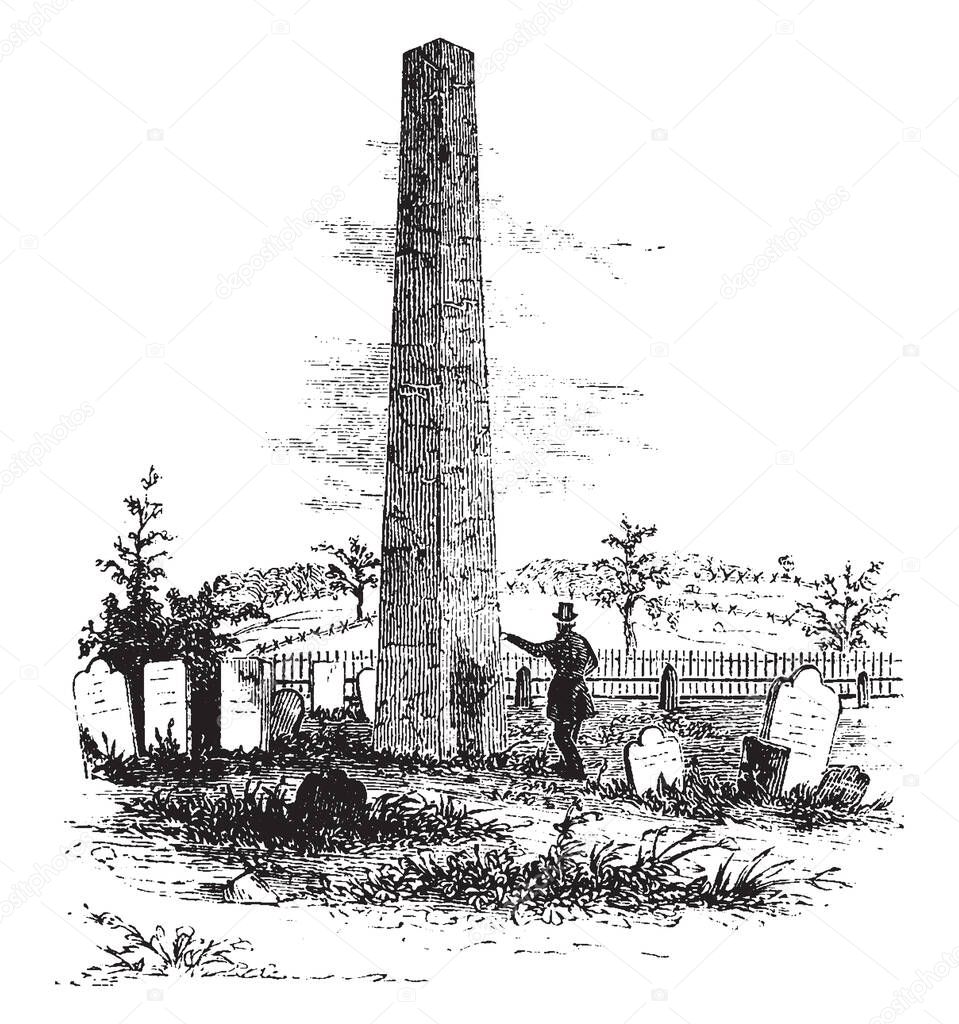 Monument of Governor Nicholas Cooke in Rhode Island,vintage line drawing or engraving illustration.