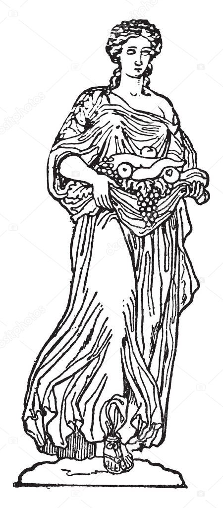 An ancient picture of Roman goddess of fruit trees known as Pomona.