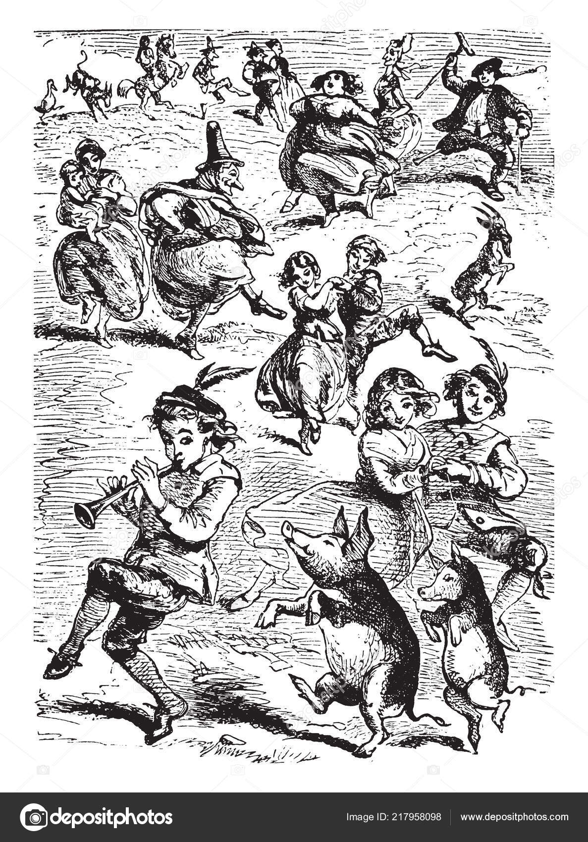 Tom Tom Piper's Son Began Dance Legs Would Him Dance Stock Vector by