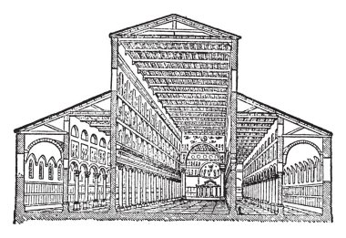 Eski St Peter, eski St. Peter Bazilikası, yıkımın 16. yüzyılda, Vatikan, vintage çizgi çizme veya oyma illüstrasyon bir İtalyan Rönesans kilise kesit görünümü Bazilikası.