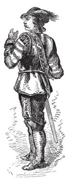 Belgili tanımlık karşıt yön, vintage çizim için karşı karşıya veya illüstrasyon gravür kafası üzerinde şapkalı bir adam