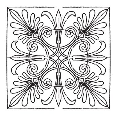 Yunan Kare Panel tavan, vintage çizgi çizme veya illüstrasyon oyma Propylaea sandık üzerinde bulunur.