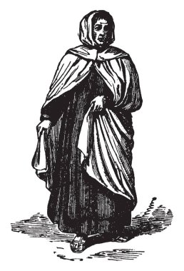 Carmelite karakterize koyu kahverengi elbiseler, vintage çizgi çizme veya oyma illüstrasyon tarafından.