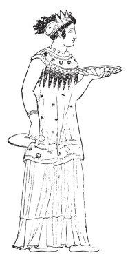 Lidya kostüm (resim sergisi vazolar), vintage illüstrasyon kazınmış.