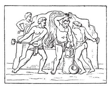 Antik Forge, vintage illüstrasyon kazınmış.