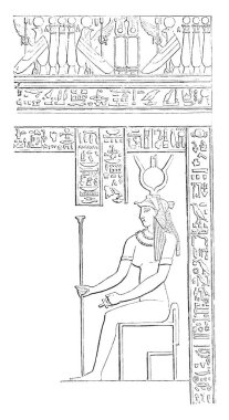 Hiyeroglif Elefantin Mısır mimarisi, büyük Tapınağı ile duvar dekorasyon duvar resmi, resim, simge, Mısır anıtları, vintage çizgi çizme veya illüstrasyon oyma.