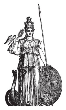 A standing statue of Greek Roman Goddess of War with a Snake, vintage line drawing or engraving illustration. clipart