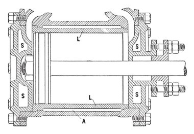 Bu resimde Piston Mantolama ısı kaybını azaltmak, vintage çizgi çizme veya oyma illüstrasyon temsil eder..