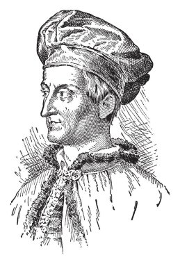 Amerigo Vespucci, İtalyan Gezgini, yatırımcı, navigator ve haritacı, vintage çizgi çizme veya oyma illüstrasyon o 1454-1512, oldu