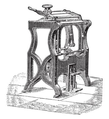 Amerikan makine-e doğru onaylamaz, vintage oyulmuş illüstrasyon. Endüstriyel ansiklopedi E.-O. Lami - 1875