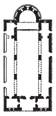 Planı, kilise, Kalb erken Hıristiyan mimarisi, vintage çizgi çizme veya oyma illüstrasyon örneği olan Lauzeh, reklam 380-609.