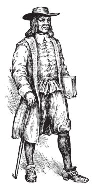 Bir adam kostüm bir Quaker, vintage çizgi çizme veya oyma illüstrasyon