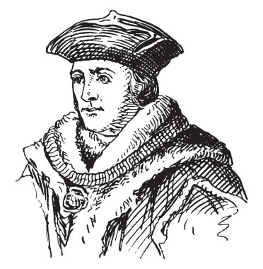 Sör Thomas More, 1478-1535, o bir İngiliz avukat, filozof, yazar, devlet adamı ve Rönesans hümanist, vintage çizgi çizme veya illüstrasyon oyma kaydetti