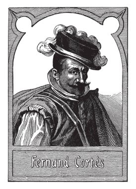 Fernando Cortez, 1485-1547, o kim İspanya için Meksika fethetti İspanyol konkistador, o da yeni İspanya, vintage çizgi çizme veya oyma illüstrasyon birinci ve üçüncü Valisi oldu