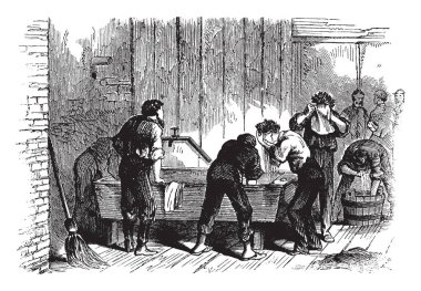 Bu mahkumlar su, vintage çizgi çizme veya oyma illüstrasyon nereden bir hapishane sahne mi.