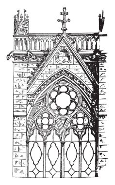Oyma Foliations olduğunu windows La Sainte-Chapelle, Paris, Fransa, iki porsiyon kalıplar, daha büyük ya da kapsayan çember, vintage çizgi çizme veya oyma illüstrasyon.