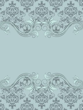 Vintage mavi damask daveti ile çiçek öğeleri 