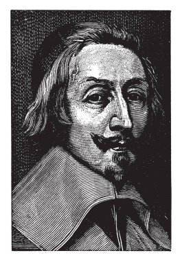 Cardinal Richelieu, 1585-1642, o bir Fransız rahip, soylusu ve devlet adamıdır, vintage çizgi çizme veya oyma illüstrasyon yapıldı.