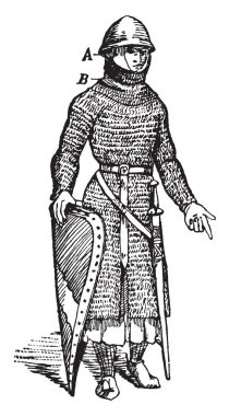 ARP, vintage çizgi çizme veya oyma illüstrasyon ile tam zırh üniformalı erkeklere