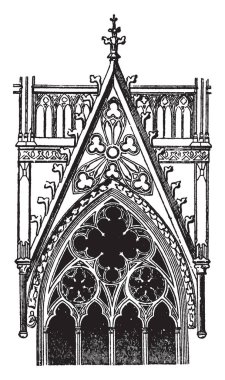 Gable bir penceresi, Köln, üzerinde genellikle üçgen bölümü, kesişen çatı sahaları, yapısal sistemi, vintage çizgi çizme veya illüstrasyon oyma kenarları arasındaki duvar.