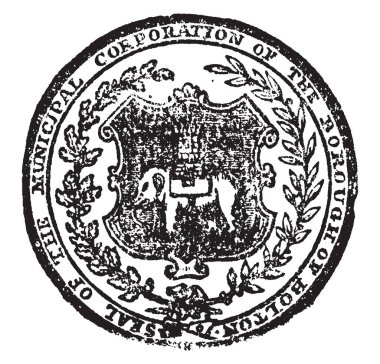 Bu mühür Bolton veya Bolton le Moors temsil eder, bu bir belediye ve parlamento borough İngiltere, vintage çizgi çizme veya oyma illüstrasyon