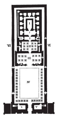 Edfou zemin planı, Edfou ikinci bir propylon, zemin-Luxor bir denetim planının, Sfenks, vintage çizgi çizme veya oyma illüstrasyon avenue vardı.
