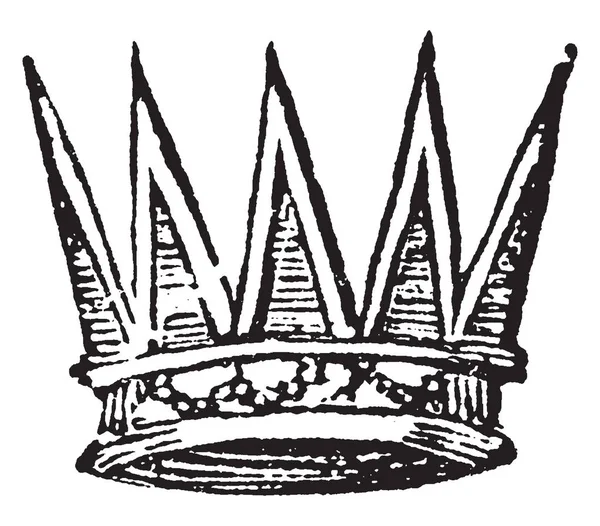 Coroa Oriental Com Raios Provenientes Círculo Desenho Linha Vintage Gravura — Vetor de Stock