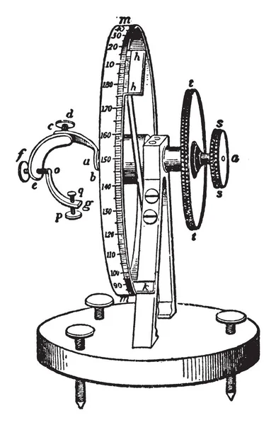 Goniometer Egy Műszer Szögek Kristályok Vintage Vonalas Rajz Vagy Metszet — Stock Vector