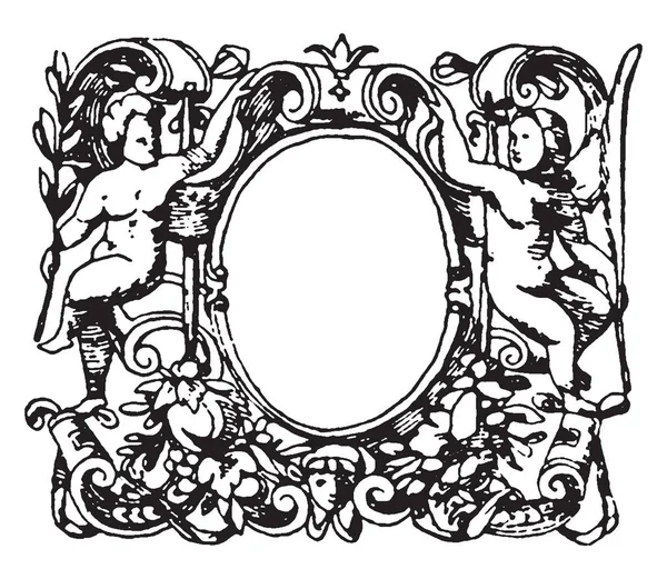 Printer Mark Typographical Frame Designed Italian Renaissance Vintage Line Drawing — стоковый вектор