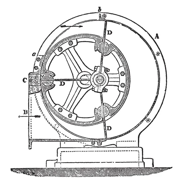 この図を表す鉄の円筒ケーシング ビンテージ ライン描画または彫刻の図から成る吹く機械 — ストックベクタ