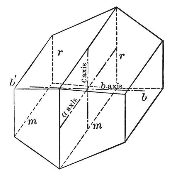 Diagramme Représente Cristal Système Monoclinique Dessin Ligne Vintage Illustration Gravure — Image vectorielle