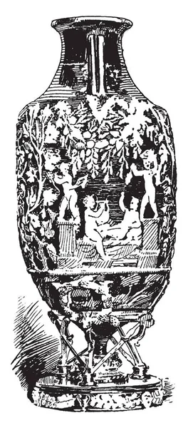 Римская Камео Стеклянная Амфора Помпеи Рисунок Винтажных Линий Гравировка — стоковый вектор