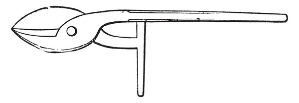 这个插图表示块剪刀 这是采取额外的杠杆作用 因此可以用于相当厚的金属 复古线条画或雕刻插图 — 图库矢量图片