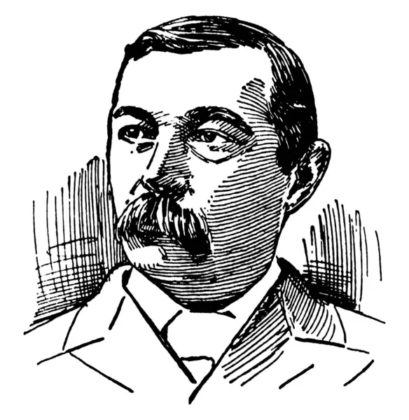 コナン ドイル 1859 1930 彼は英国の作家および医者 彼の推理小説シャーロック ホームズ ビンテージの線画のキャラクターやイラストを彫刻で有名です — ストックベクタ