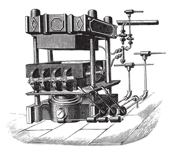 Macchina Stampa Blocchi Illustrazione Incisa Vintage Enciclopedia Industriale Lami 1875 — Vettoriale Stock