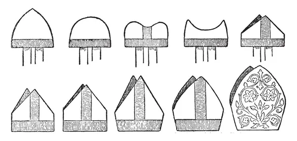 Mitre Evolução Século Até Dias Hoje Desenho Linha Vintage Gravura —  Vetores de Stock