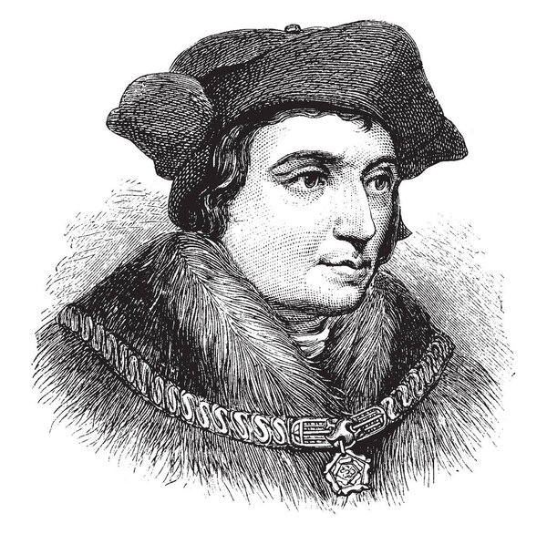 Sir Thomas More, 1478-1535, he was an English lawyer, social philosopher, author, statesman and noted Renaissance humanist, vintage line drawing or engraving illustration
