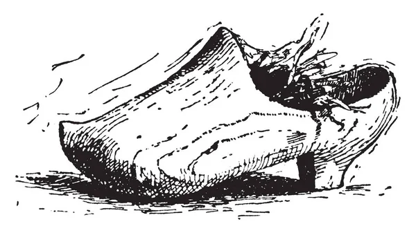 Sabot Zapato Madera Dibujo Línea Vintage Ilustración Grabado — Vector de stock