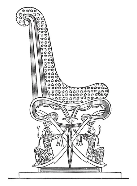 Egipski Krzesło Vintage Grawerowane Ilustracja Prywatne Życie Rodziny Starożytnych Antyczne — Wektor stockowy