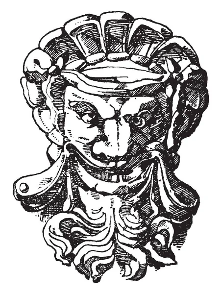 Máscara Francesa Castelo Ecouen Desenho Linha Vintage Gravura Ilustração — Vetor de Stock