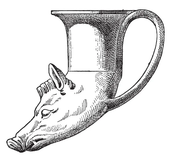 Rhyton Vildsvin Huvud Vintage Ingraverad Illustration — Stock vektor