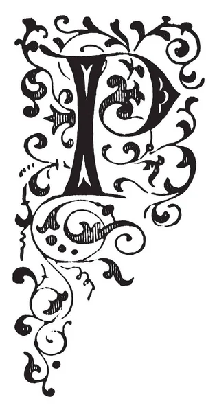 Квіткова Велика Літера Вінтажний Малюнок Лінії Або Гравюрна Ілюстрація — стоковий вектор