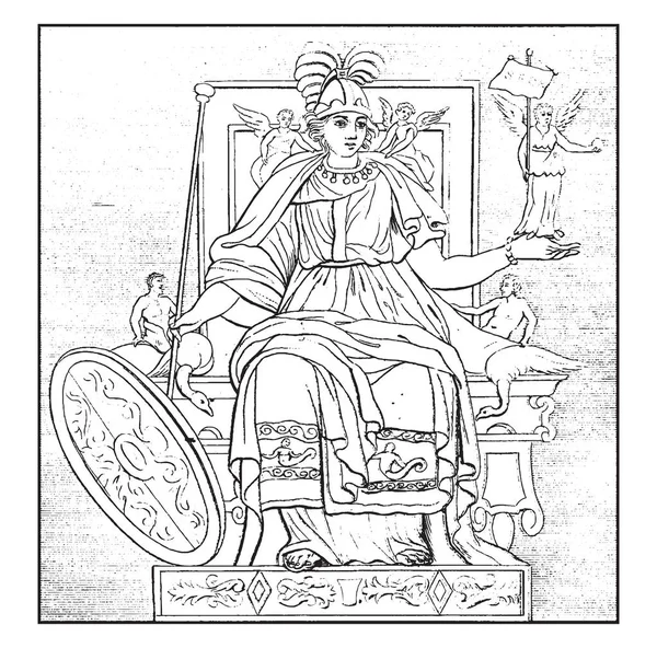 Starobylé Obrázek Romů Ztělesnění Města Říma Sedící Trůnu Vintage Kreslení — Stockový vektor